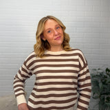 Cozy Waffle Knit Textured Striped Sweater With Drop Shoulder