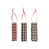 Clay Striped Ribbon Candy Ornament W Glitter, 3 Styles