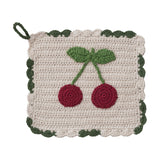 8sq Cottoncrochetedscalloped Pot Holder W Cherries