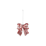 Glass Candy Striped Bow Ornament W Beads, Red & White