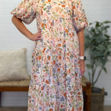 Floral Print Chiffon Tier Midi Dress