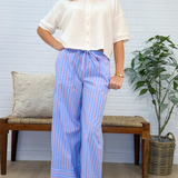 Striped Poplin Straight Pants