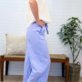 Striped Poplin Straight Pants