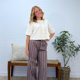 Striped Poplin Straight Pants
