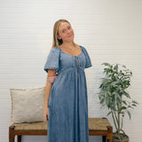 Front Ruched Flowy Sleeve Maxi Dress