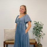 Front Ruched Flowy Sleeve Maxi Dress