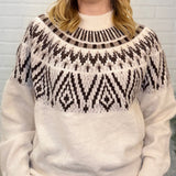 Fair Isle Yoke Crew Neck Knit Pullover