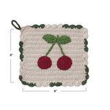 8sq Cottoncrochetedscalloped Pot Holder W Cherries
