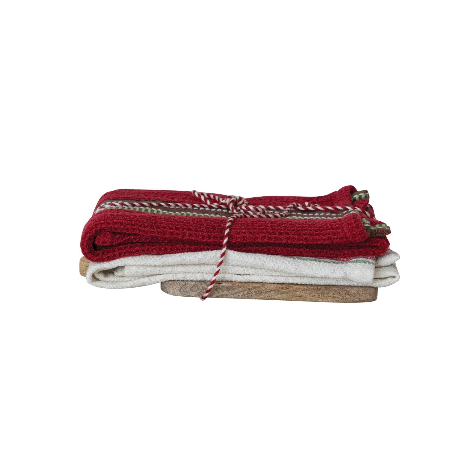 S/3 Woven Cotton Striped Tea Towels & Mango Wood Serving Board