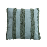 Fabric Pillow W Tufted Stripes, Blue & Green