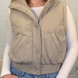 Cropped Mock Neck Snap Puffer Vest