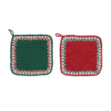 Cotton Crocheted Pot Holder W Contrasting Border, 2 Colors