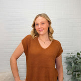 Breezy Cap Sleeve V-neck Sweater Top With Slit Hemline