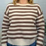 Cozy Waffle Knit Textured Striped Sweater With Drop Shoulder
