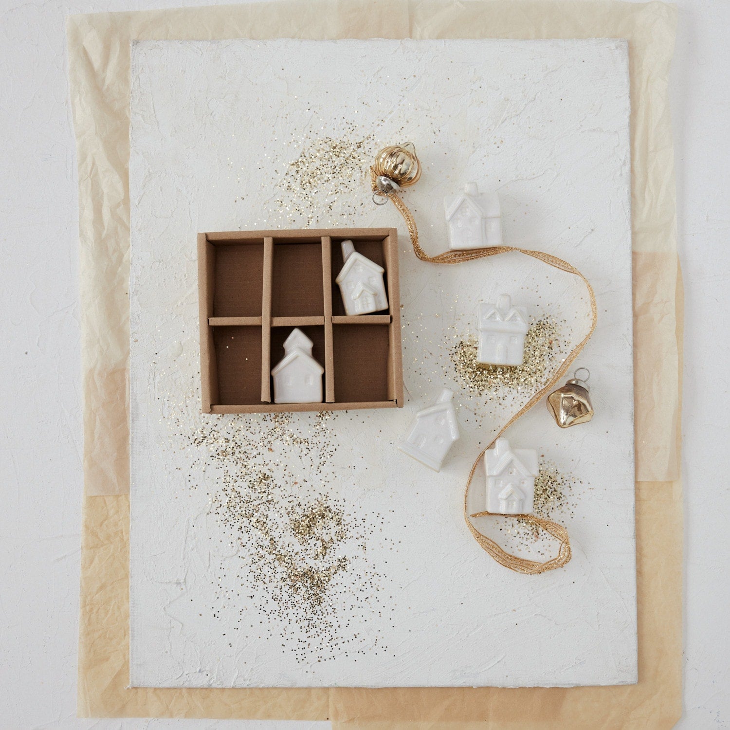 Stoneware House Shaped Ornaments White