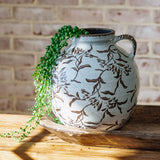 9 Br/wh Leaf Pattern Vase