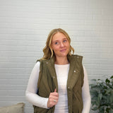 Cropped Mock Neck Snap Puffer Vest