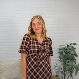 Plaid Print V Neck Midi Dress