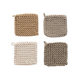 8 Square Cotton Crochet Pot Holder, 4colors
