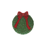 Embossed Hand-painted Ceramic Wreath Shaped Plate W Bow,green & Red