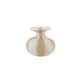 Round Stoneware Striped Vase Tan Color & White