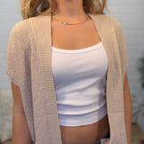 Chunky Knit Breezy Short Sleeved Open Cardigan With Pockets