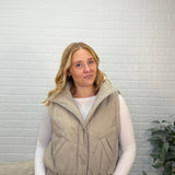 Cropped Mock Neck Snap Puffer Vest