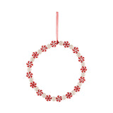Wood Candy Wreath Ornament, White & Red