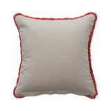 12sq Cotton Slub Pillow W Flowers, Embroidery & Fringe