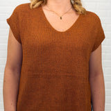 Breezy Cap Sleeve V-neck Sweater Top With Slit Hemline