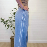 Lace Trim Wide Leg Denim Pants