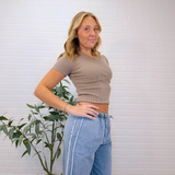 Lace Trim Wide Leg Denim Pants