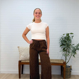 Satin Polka Dot Wide Leg Pull On Wide Leg Pants With Bottom Lace