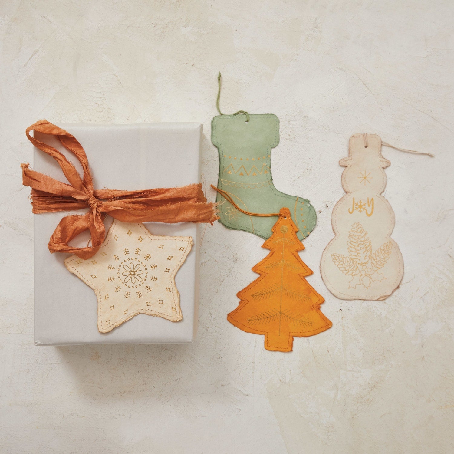 6Lx7H Paper Stocking Ornament, Sage Green & Gold