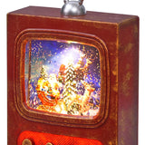 Acrylic Tv Look Santa And Reindeer Water Globe W/sound