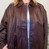 Faux Leather Collared Zip-up Bomber Jacket