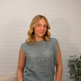 Textured Floral Patterned Knit Sweater Vest