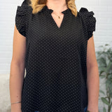 Ruffle Detailed Neckline Ruffle Short Sleeve Top