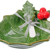 Cer Holly Berry Bowl W/spreader S/2