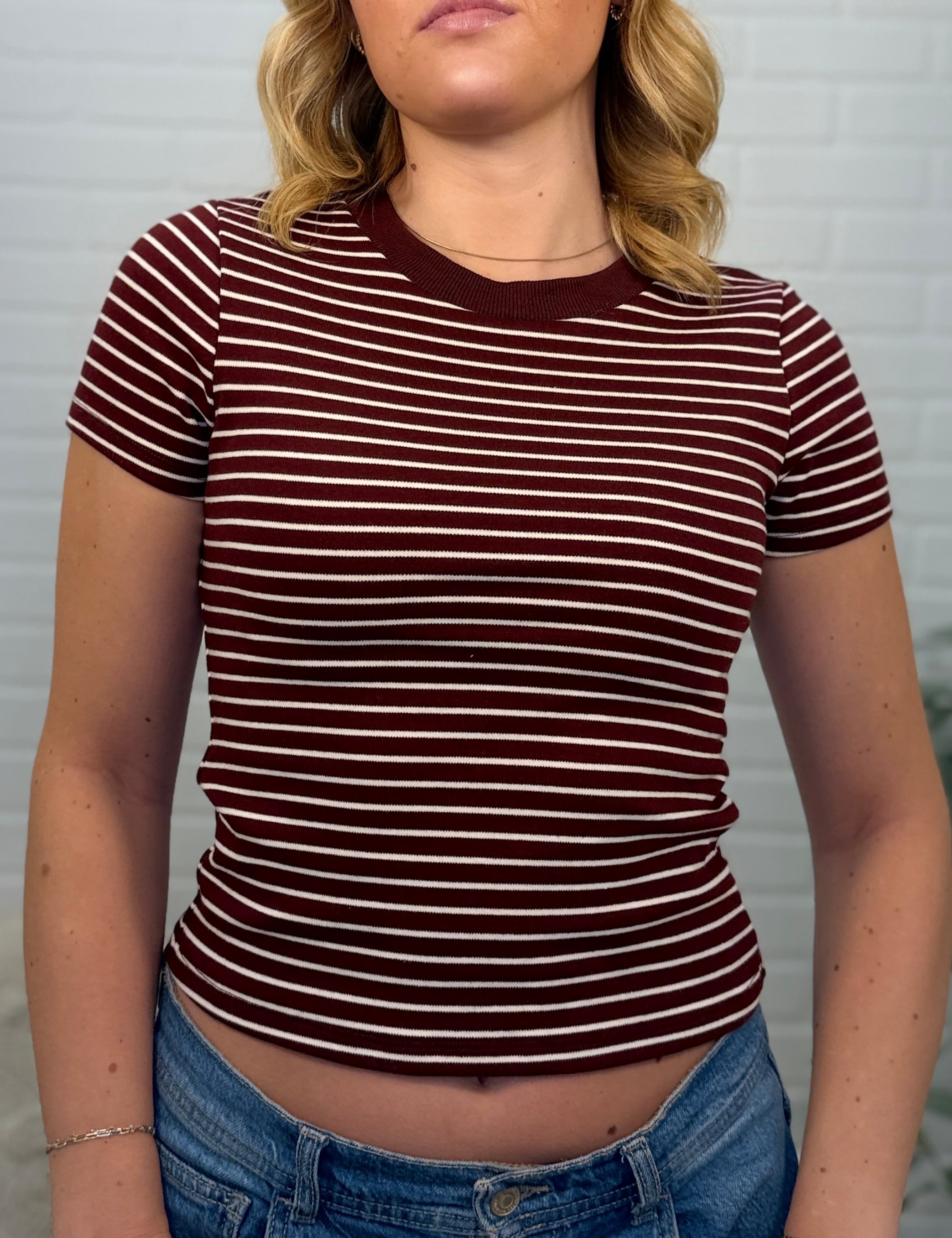 Stripe Knit Short Sleeve Top