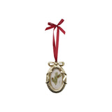 Resin Photo Frame Ornament W Red Ribbon Hanger, Gold Finish