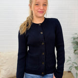 Round Neck Pocket Detail Knit Cardigan