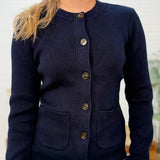 Round Neck Pocket Detail Knit Cardigan
