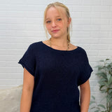 Crew Neck Raw Sleeve Relaxed Sweater Knit Top