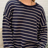 Cream Striped Drop Shoulder Crew Neck Sweater