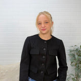 Button Down Solid Tweed Jacket