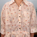 Romantic Floral Collared Blouse With Bell Sleeves Ruffle Hem