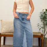 Combined Denim Midi Skirt