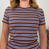 Short Sleeve Crew Neck Multi Striped 1x1 Rib Top