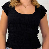 Cap Sleeve Smocked Detail Reversible Seamless Top